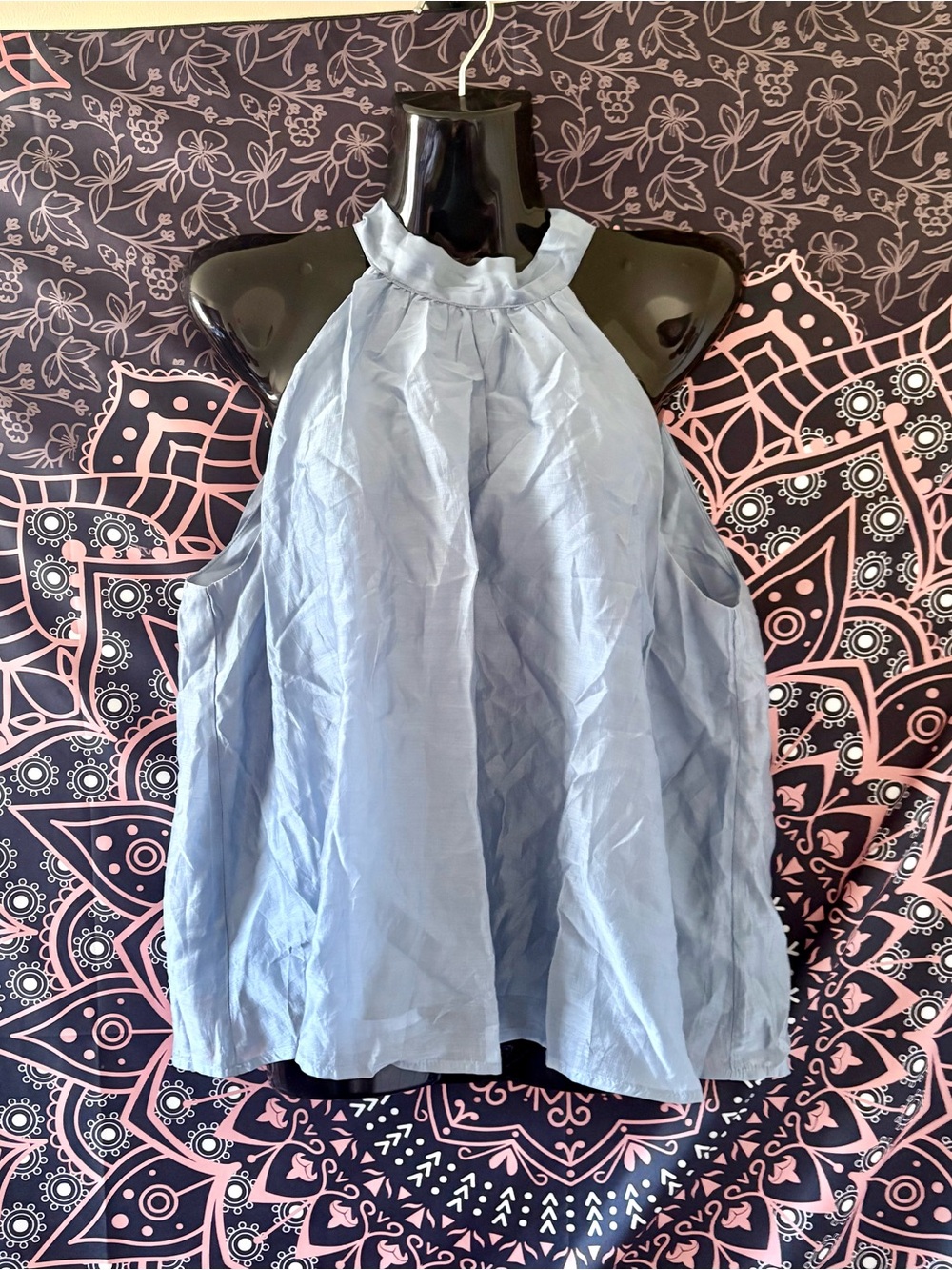 RIHOAS Light Blue High Neck Sleeveless Blouse
